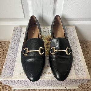 & other stories - Equestrian Black Leather Loafers with Gold Horsebit Detail